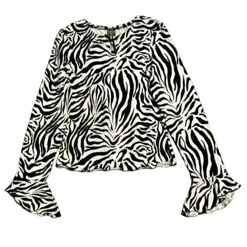 Copper Key girls  size 10 Zebra Print Top  in Black & White